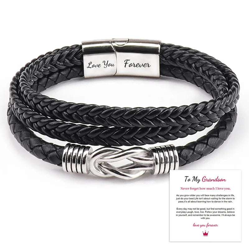 Braided Leather Geometric Pattern Rope Chain Bracelet