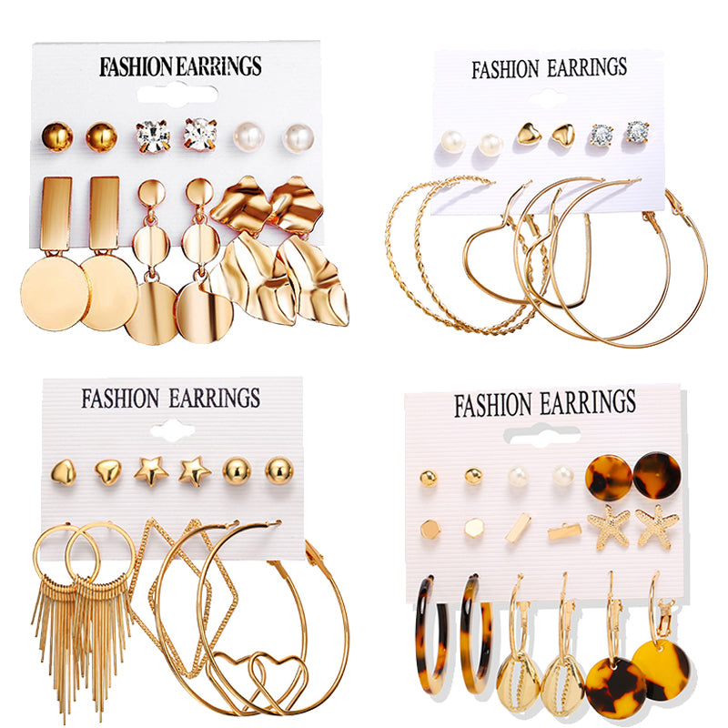Gold Sequin Drop Earrings Set