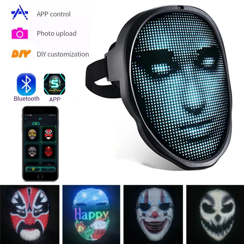 Lightwear Adjustable Rechargeable Programmable Gesture Shining Led Display Halloween App Full Color Face Changing Luminous Mask