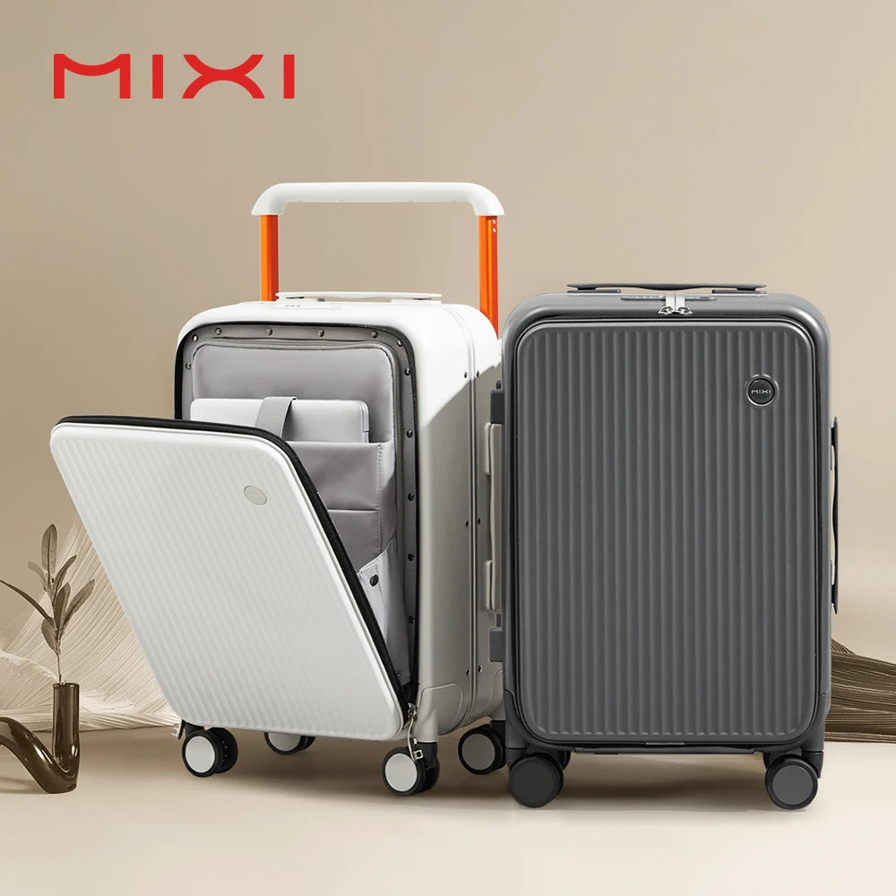 Mixi Front Laptop Pocket Suitcase Wide Handle Travel Suitcase Men 20''Carry-On Luggage Women PC Aluminum Frame Trolley Case 24''