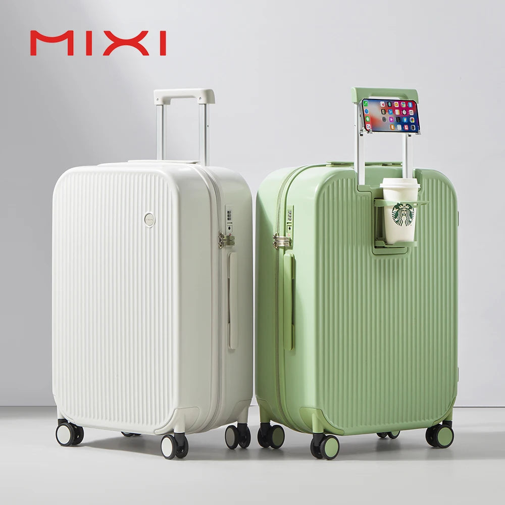 Mixi Carry On Luggage with Cup Phone Holder Hard Shell Rolling Travel Suitcase with Spinner Wheels 20 24 26 Inch M9290