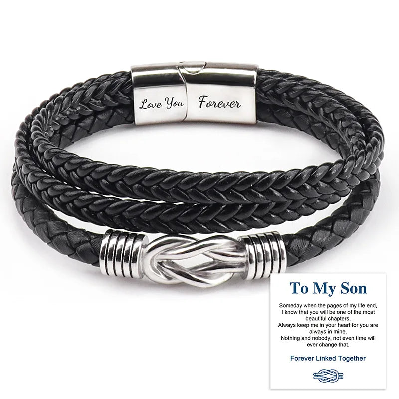 Braided Leather Geometric Pattern Rope Chain Bracelet