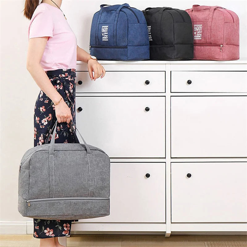 Large Capacity Fashion Travel Bag For Unisex Weekend Solid Color Handbag Wet And Dry Separation Travel Carry On Bags