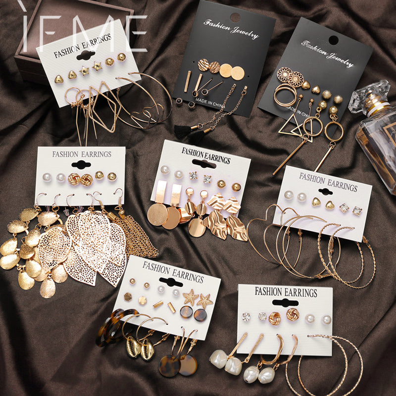 Gold Sequin Drop Earrings Set