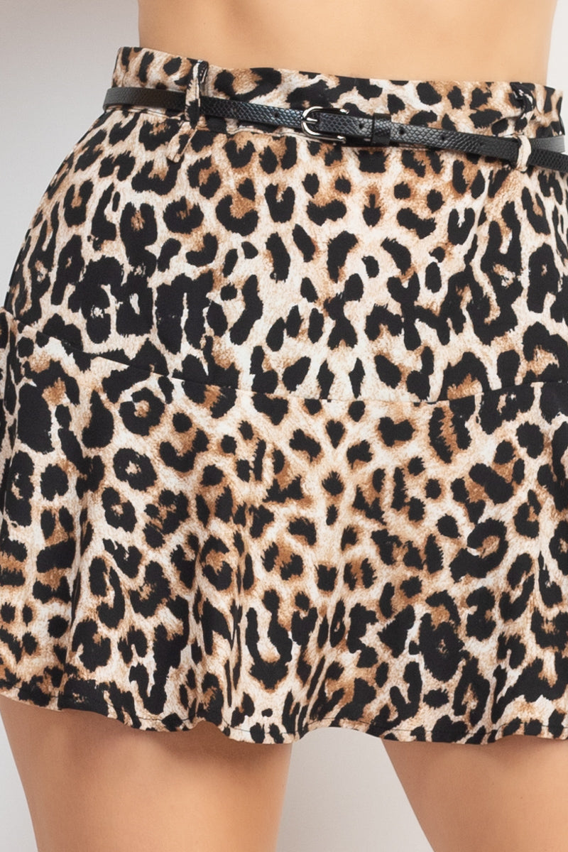 Belted Leopard High-rise Mini Skirt